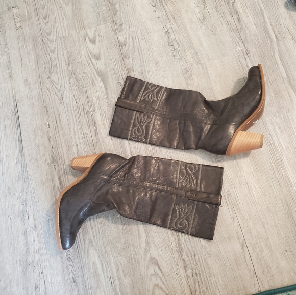 Metallic grey cowboy boots size 6.5 block heel western rodeo party shoes - Picture 12 of 14